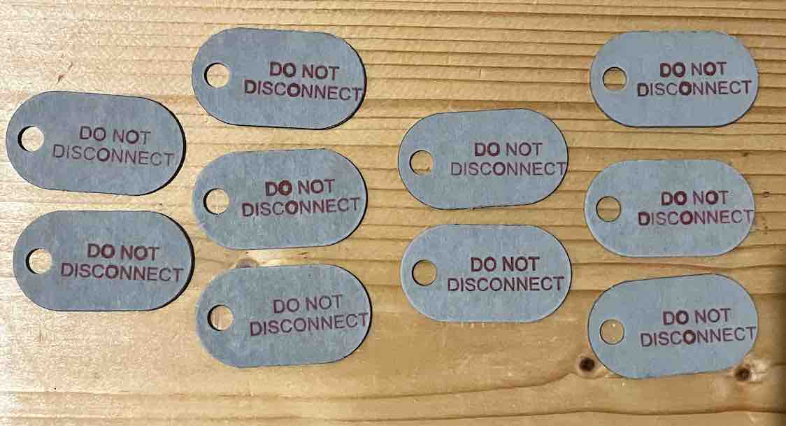 145PTAGS DO NOT Disconnect (DND) Grey Red Printed Fiber TAG QTY25